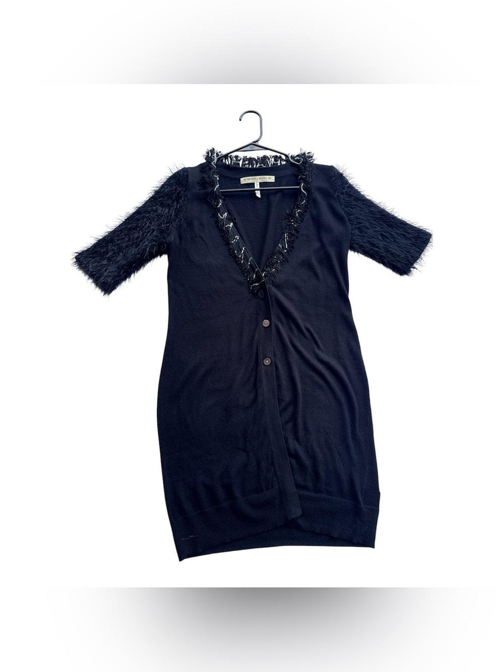 Rebecca Moses Black Feather-Trim Cardigan